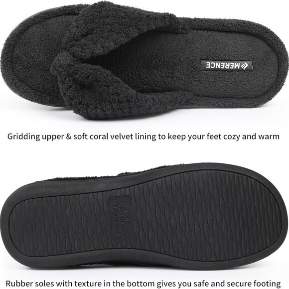 Women's Memory Foam Slippers Indoor House Flip Flops with Velvet Lining - Picture 3 of 6